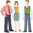 Three business people in different poses.