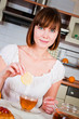 young beautiful happy woman with tea