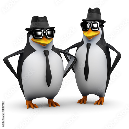 Illustration: 3d Penguins wearing pork pie hats and shades... 3d Penguins wearing pork pie hats and shades...