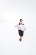 Businesswoman holding ascending line chart