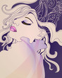 vector girl with long hair and bright make up