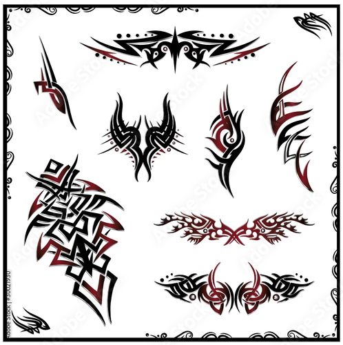 Tribal Tattoo Vector Set schwarz rot metallic