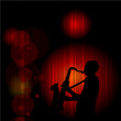 Vector artwork sax player on red background