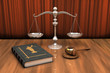 Gavel, scale and law book on the table