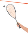 Squashschläger, Hand und Ball