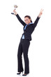 attractive business woman winning trophy