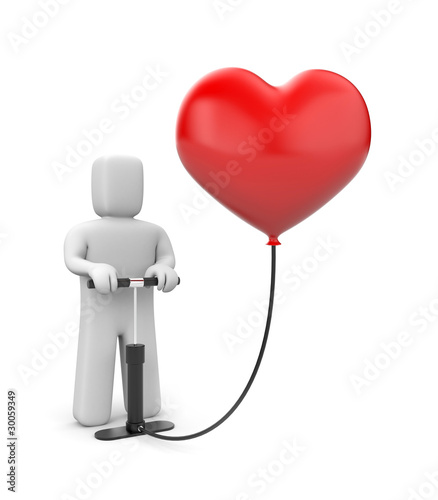 Illustration: The person pumps up heart balloon The person pumps up heart balloon