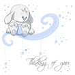 Greeting card - Blue rabbit thinking of you