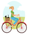 Girl on bike with a cat Girl on bike with a cat