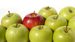 Green and red apples on a white background