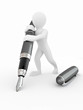 Men with pen on white isolated background
