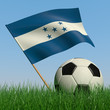 Soccer ball in the grass and the flag of Honduras