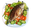 Fried fish the Crucian on a plate