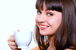 portrait of a beautiful smiling girl with a cup of coffee