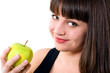 smiling girl with green apple