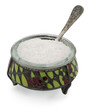 old salt container with spoon and salt