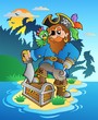 Pirate standing on chest on island