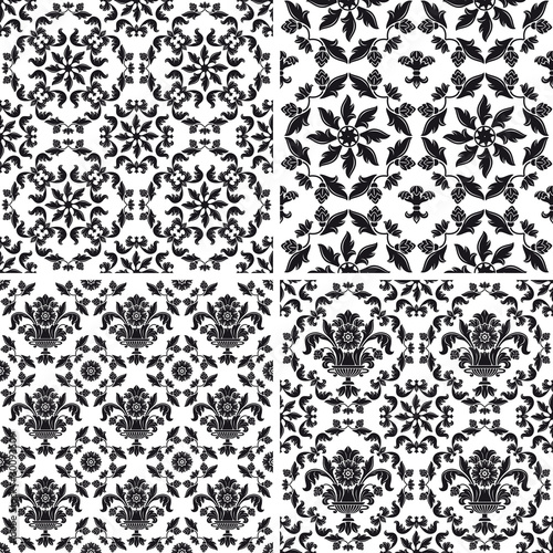 flower patterns black and white. Seamless wallpaper pattern