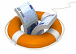 life preserver with euro banknote inside isolated on white life preserver with euro banknote inside isolated on white
