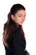Photo: Girl in black suit posing side-view. Girl in black suit posing side-view.