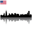 Detailed vector Chicago silhouette skyline with USA flag