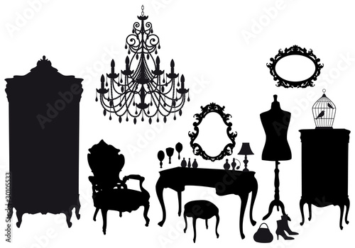 Vecteur : dressing room with antique furniture, vector dressing room with antique furniture, vector