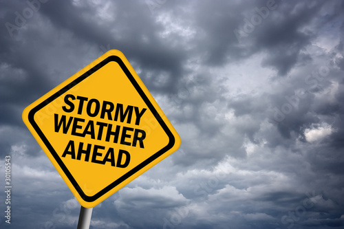 Illustration: Stormy weather warning sign Stormy weather warning sign