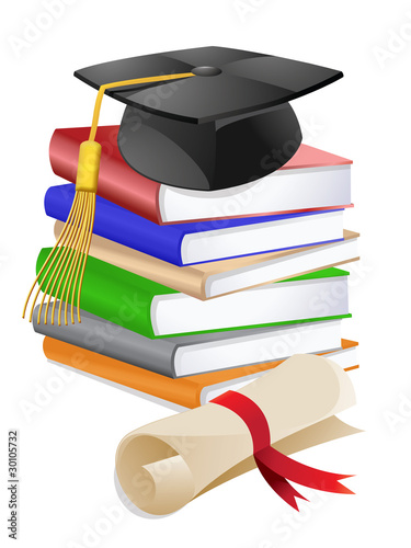 Illustration: Graduation Cap on Stack of Books Graduation Cap on Stack of Books