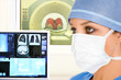 doctor and tomographic scanner in hospital