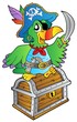 Pirate parrot on treasure chest