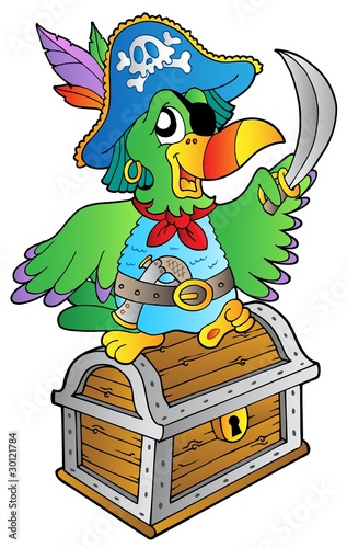 Vektor: Pirate parrot on treasure chest Pirate parrot on treasure chest