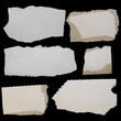 set paper scraps, cardboard isolated on black background
