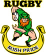 Irish leprechaun rugby player running ball