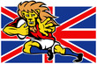 British Lion rugby player fening with union jack flag