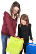 Two girls looking in bags