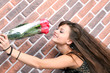 romantic portrait of a pretty teenage girl with a gorgeous bouqu