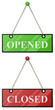 Opened and closed shop doorplate isolated.
