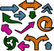 Scribbled color arrows set.