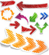 Scribbled color arrows set.