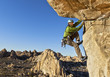 Rock climber clinging to a cliff.