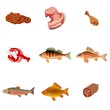 Set of meat and fish food. Vector Set of meat and fish food. Vector