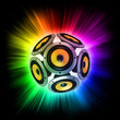loud speakers over the colorful rays of light