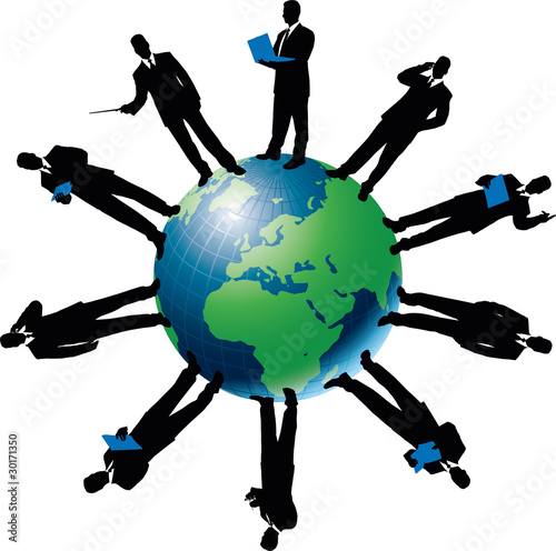 Vektor: Vector Silhouette Of Business People And Globe Vector Silhouette Of Business People And Globe