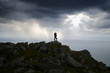 Picturesque Norway landscape with tourist. Picturesque Norway landscape with tourist.