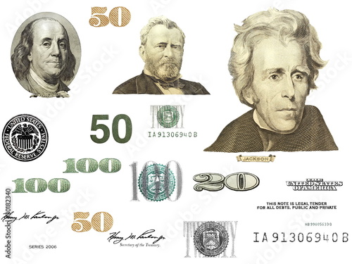 Photo: Photo dollar bill elements isolated on white background Photo dollar bill elements isolated on white background