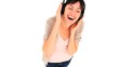 Happy woman dancing with headphones Happy woman dancing with headphones