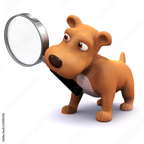 Illustration: 3d Dog searches with a magnifying glass 3d Dog searches with a magnifying glass