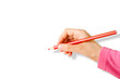 hand hold red pencil on white hand hold red pencil on white