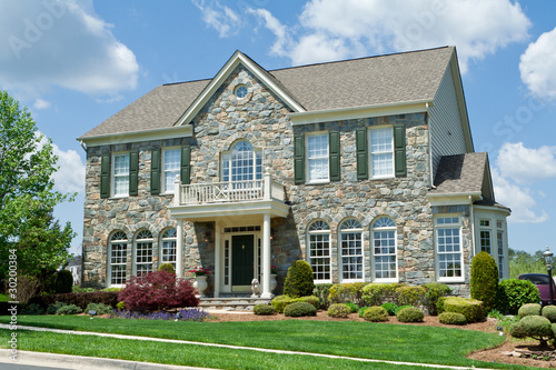 Photo: Stone Faced Single Family House Home Suburban MD Stone Faced Single Family House Home Suburban MD