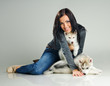 woman and puppies